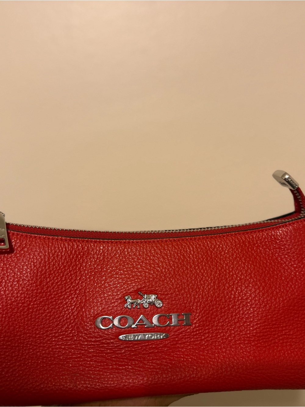 COACH Red Pebbled Leather charlotte bag with Silver Logo